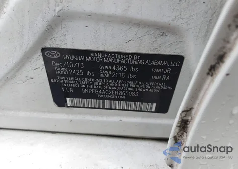 2014 Hyundai Sonata Gls from USA, damaged, VIN 5NPEB4ACXEH865083